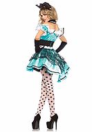 Alice in Wonderland, costume dress, ruffles, big bow, off shoulder